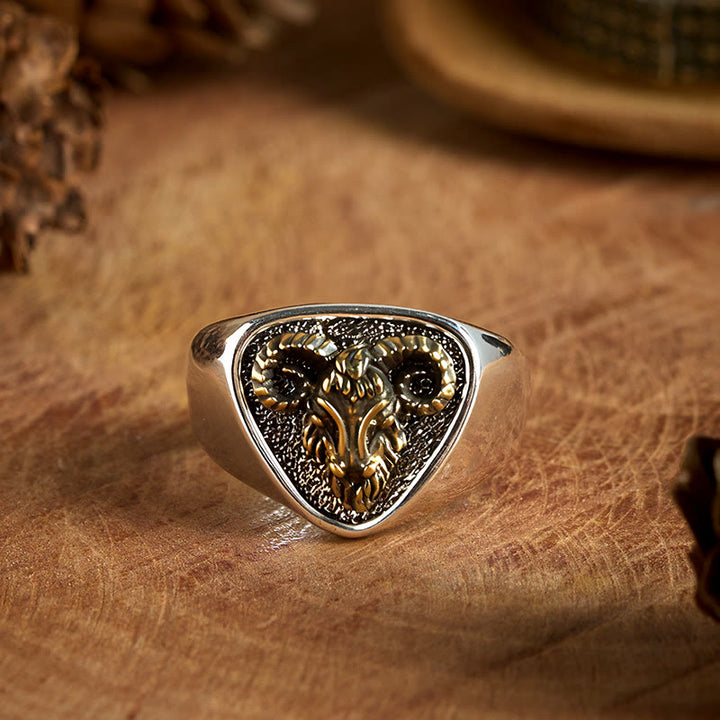 Vintage Western Stil geschnitzter Widderkopf Ring - Widderkopf - image 0