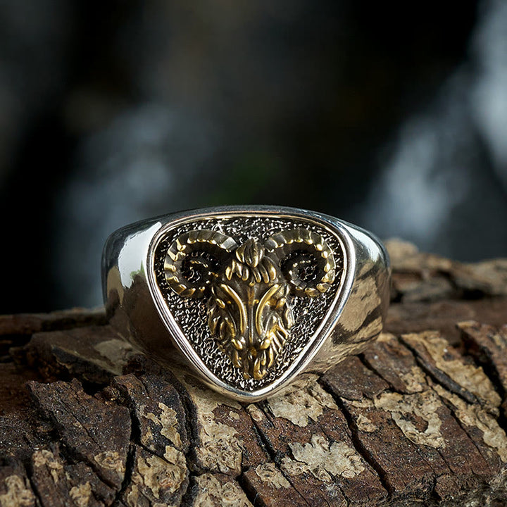 Vintage Western Stil geschnitzter Widderkopf Ring - image 3
