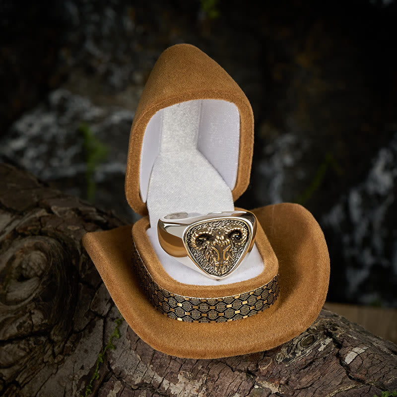 Vintage Western Stil geschnitzter Widderkopf Ring - image 2
