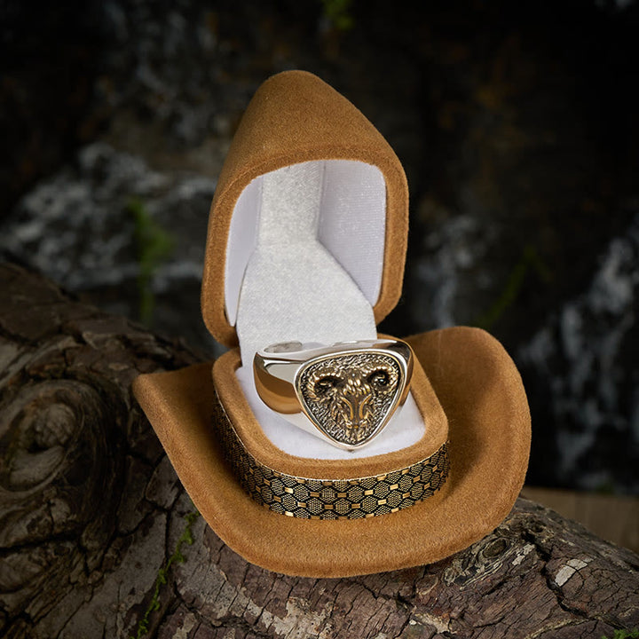 Vintage Western Stil geschnitzter Widderkopf Ring - image 2