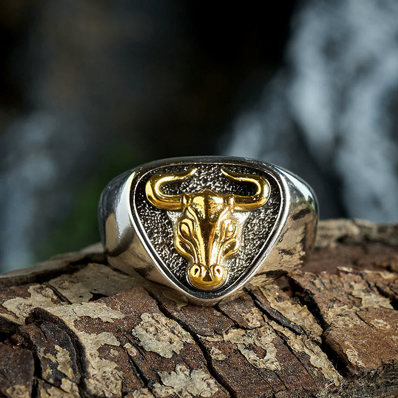 Dominierender Rock-Bullen-Pferde-Totem-Ring für Herren mit verstellbarem Öffnungswinkel - image 2