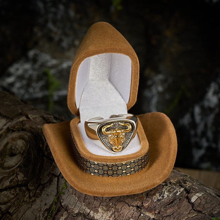 Dominierender Rock-Bullen-Pferde-Totem-Ring für Herren mit verstellbarem Öffnungswinkel - image 1