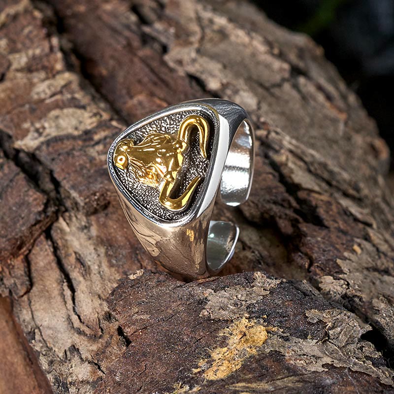 Dominierender Rock-Bullen-Pferde-Totem-Ring für Herren mit verstellbarem Öffnungswinkel - image 3
