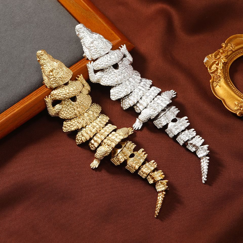 Bewegliche goldene Krokodil-Brosche mit Gelenk, Anzug-Accessoire - image 3
