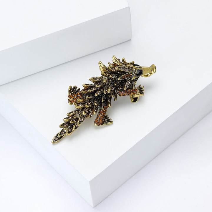 Bewegliche Brosche mit eingelegtem Strass und Krokodil-Motiv - image 5