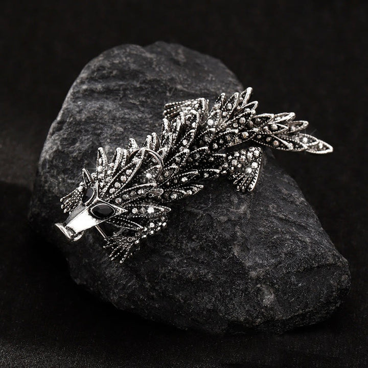 Bewegliche Brosche mit eingelegtem Strass und Krokodil-Motiv - Grau - image 0