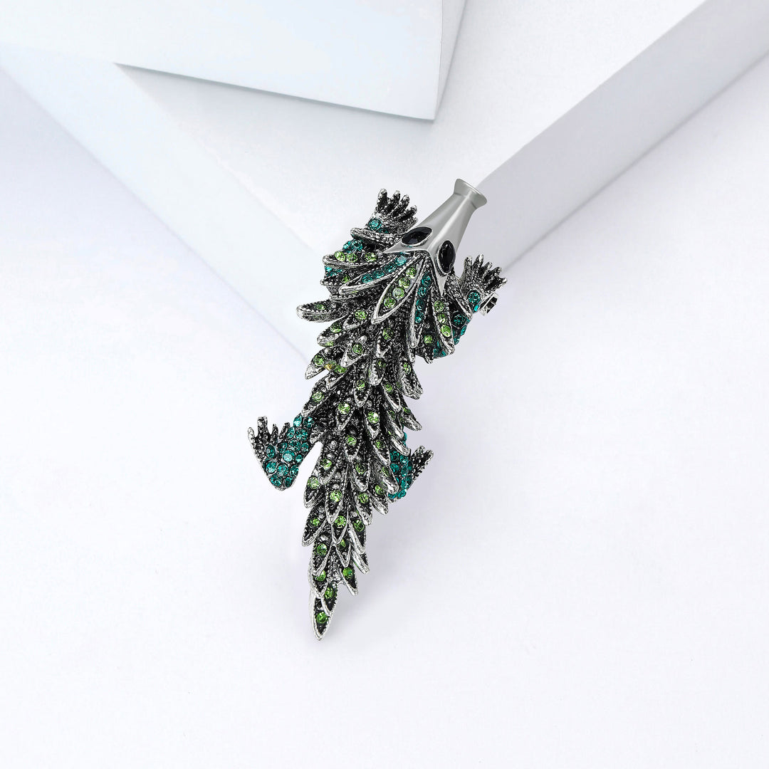 Bewegliche Brosche mit eingelegtem Strass und Krokodil-Motiv - Grün - image 8