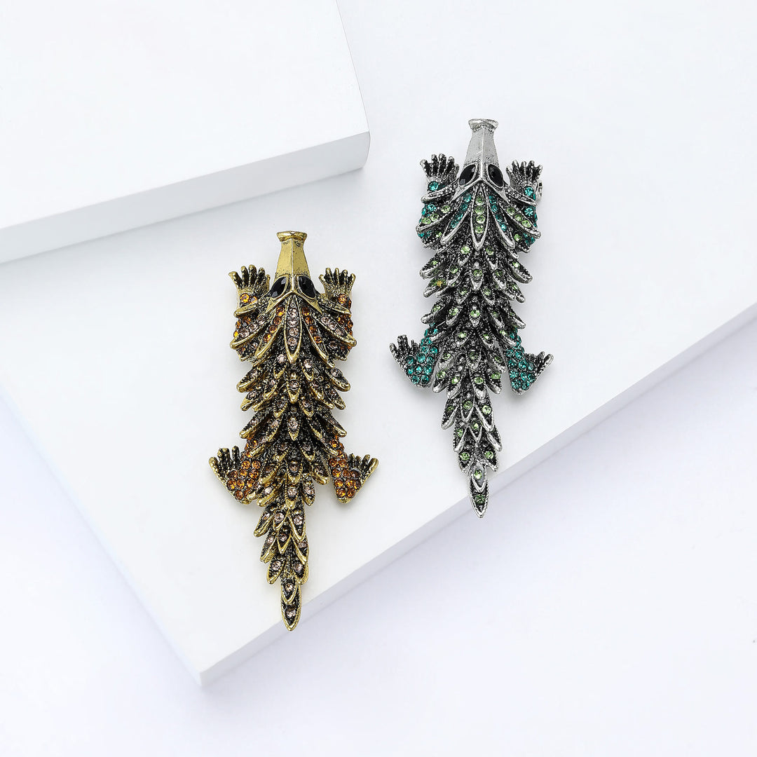 Bewegliche Brosche mit eingelegtem Strass und Krokodil-Motiv - image 3