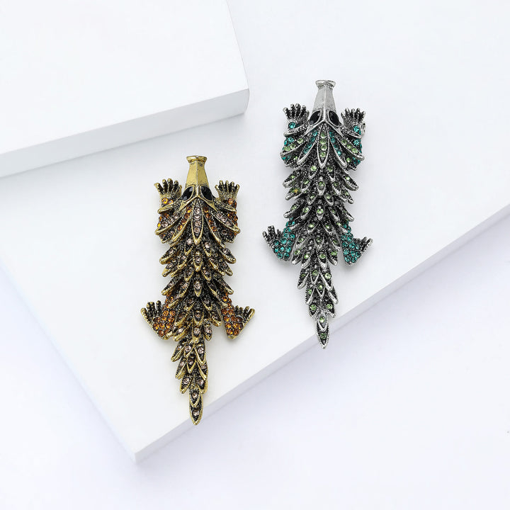 Bewegliche Brosche mit eingelegtem Strass und Krokodil-Motiv - image 3