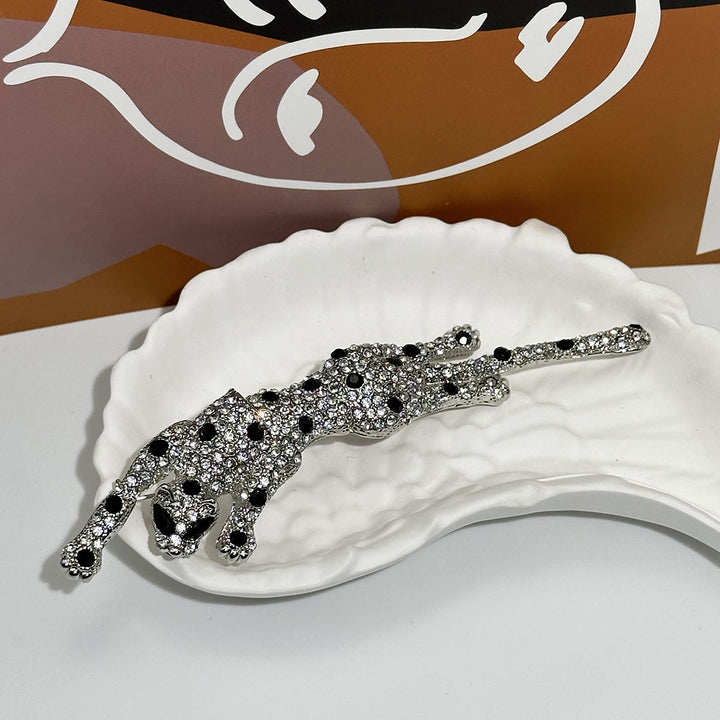Bewegliche Brosche mit Gepardenmotiv und Diamantbesatz in Schwarz - Silber - image 4