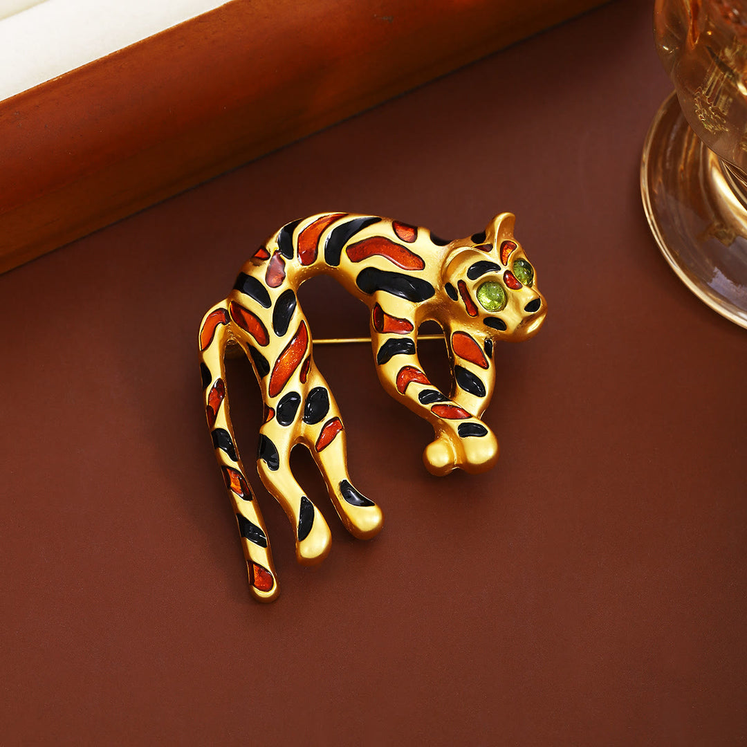 Buntes, öltropfendes Leoparden-Broschen-Accessoire im mittelantiken Stil - Golden - image 0