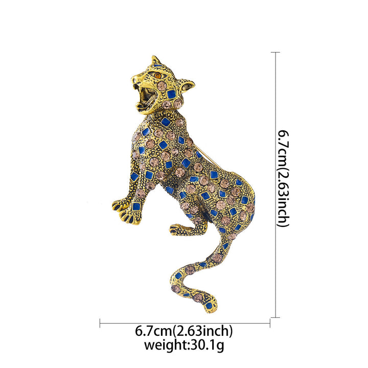 Goldene, diamantbesetzte, blaue, quadratische Leopardenbrosche - image 4