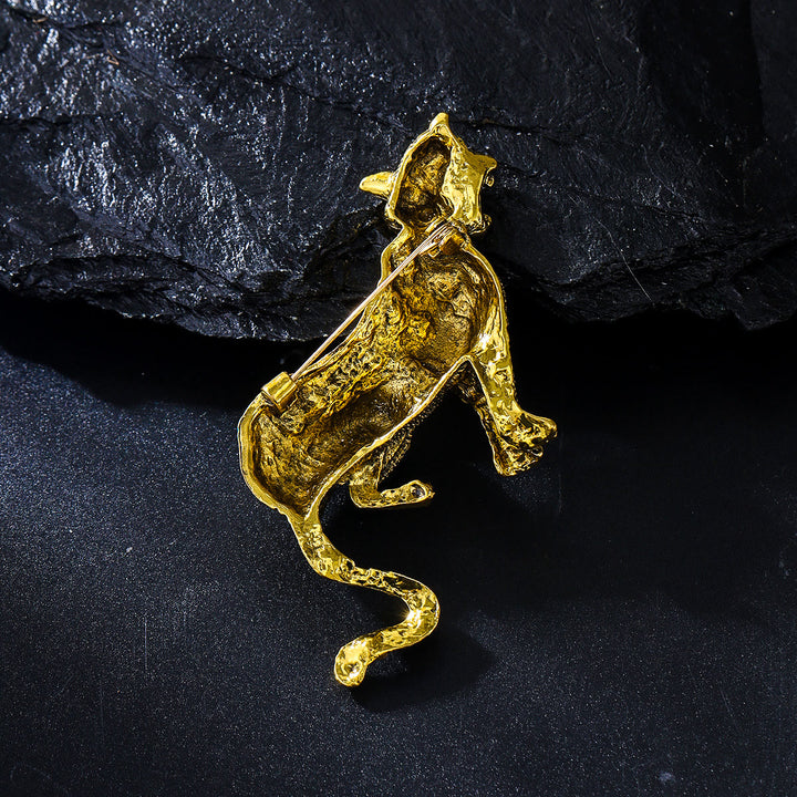 Goldene, diamantbesetzte, blaue, quadratische Leopardenbrosche - image 3