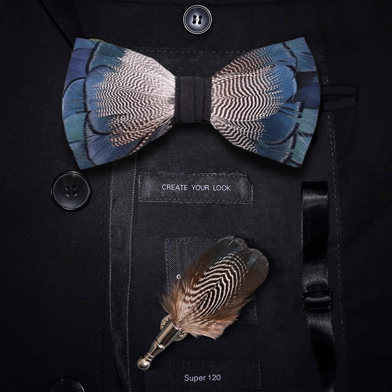 Blau & Weiß Stockentenfeder Fliege mit Reversnadel - Blau & Weiß - image 0