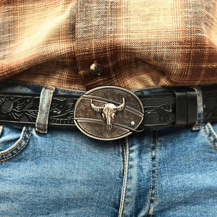 Herren DIY Longhorn Bull Verstecktes Klappmesser Ledergürtel - image 4