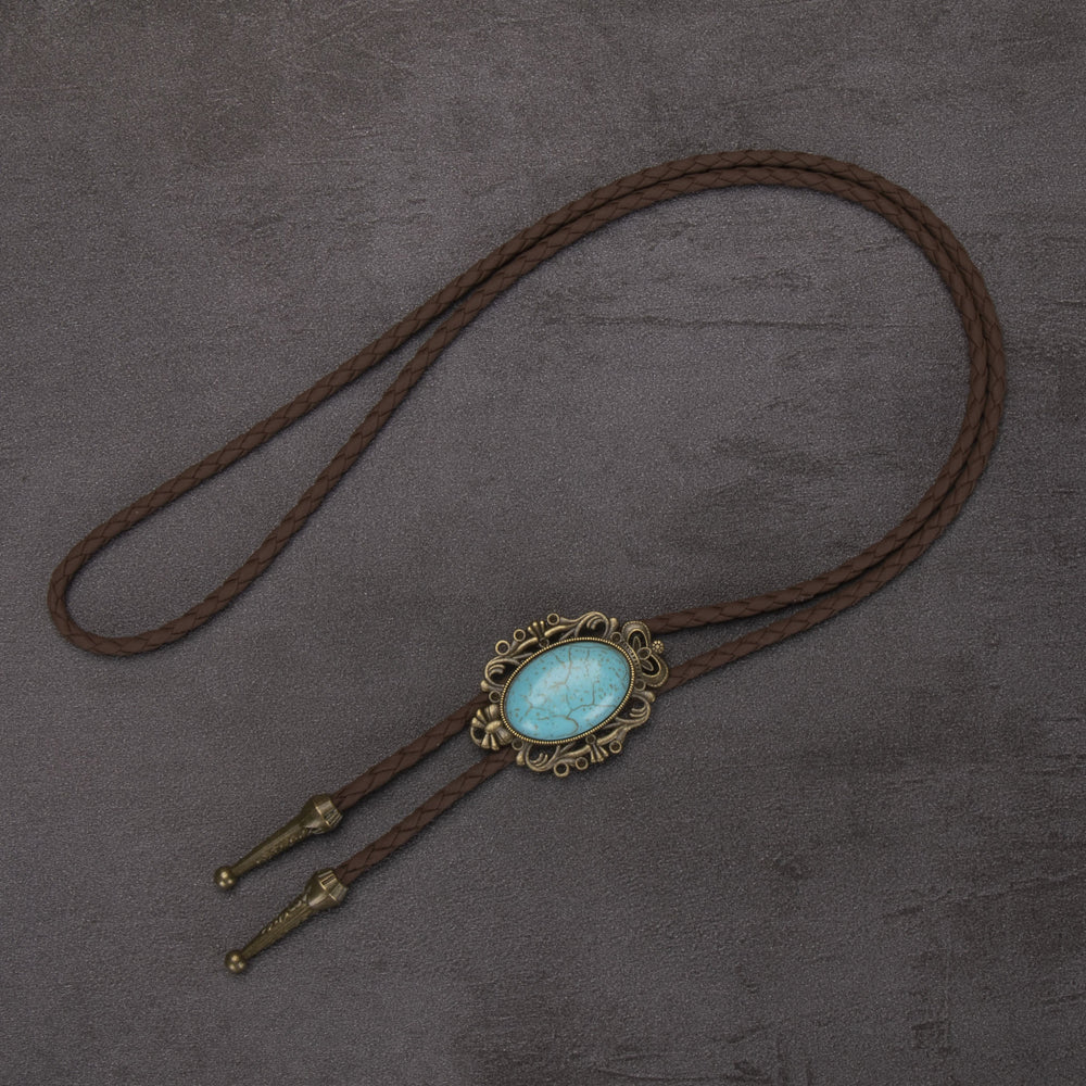 Bolo-Krawatte mit elliptischem Anhänger im Retro-Western-Stil in Türkis - #1 - image 1