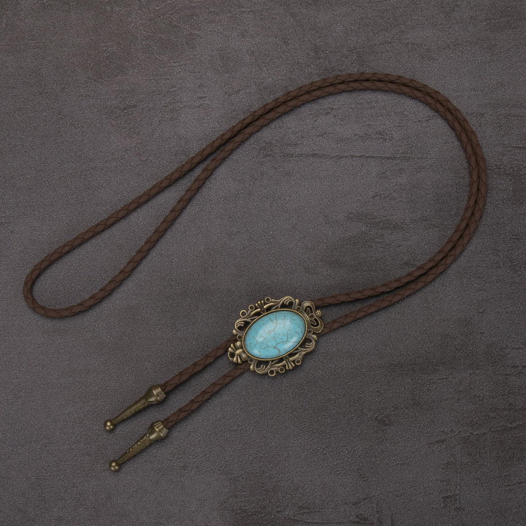 Bolo-Krawatte mit elliptischem Anhänger im Retro-Western-Stil in Türkis - #1 - image 1