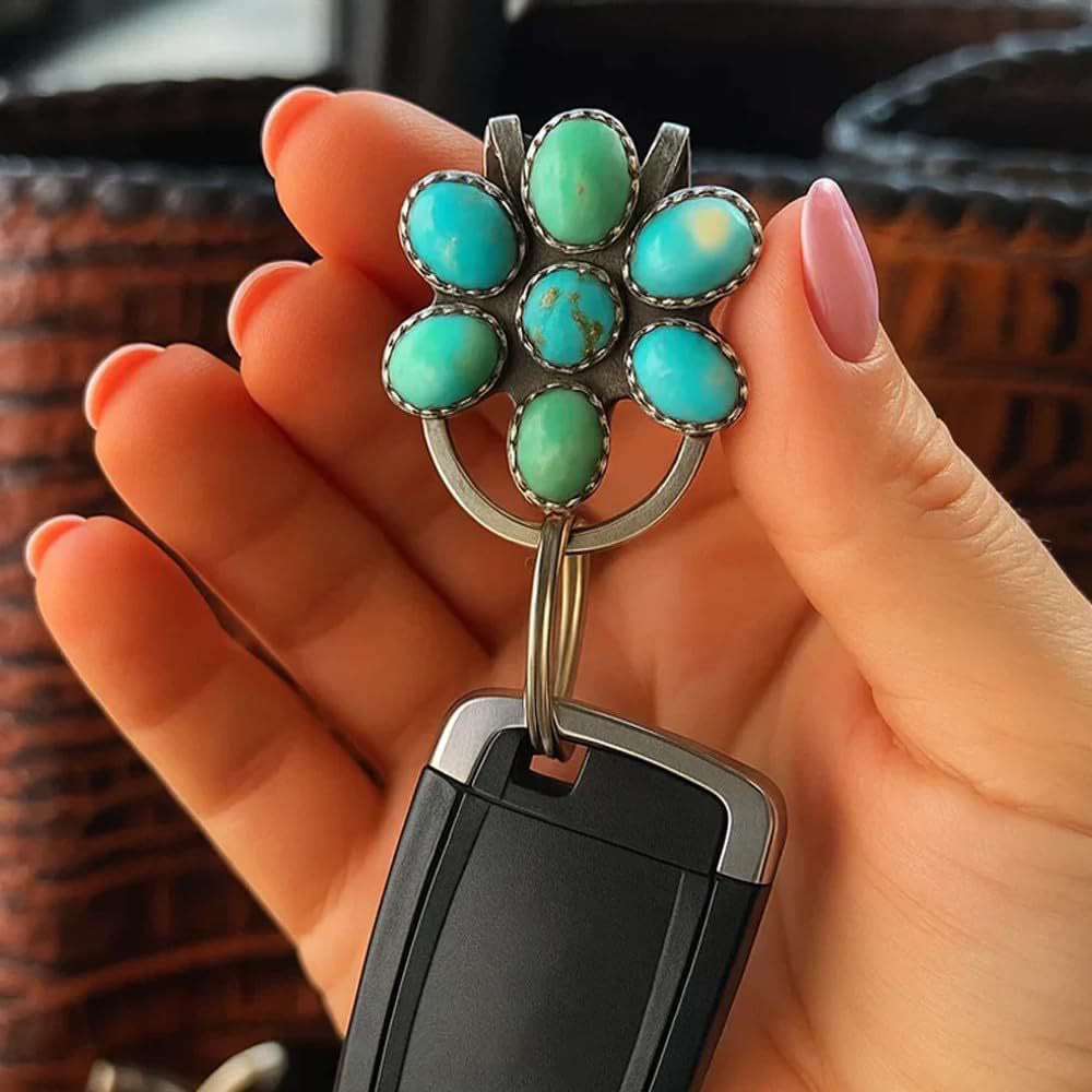 Türkisfarbener Blumen-Taschenclip, Schlüsselanhänger, dekoratives Accessoire - Schlüsselanhänger - image 1