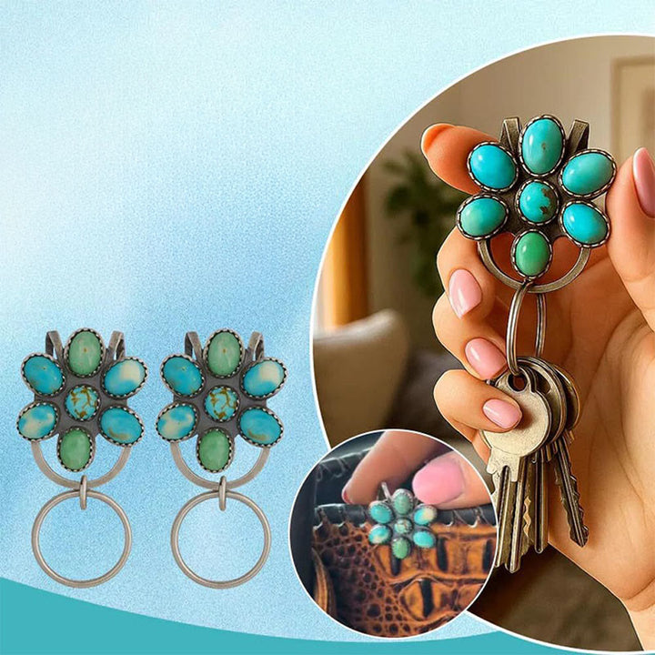 Türkisfarbener Blumen-Taschenclip, Schlüsselanhänger, dekoratives Accessoire - image 2