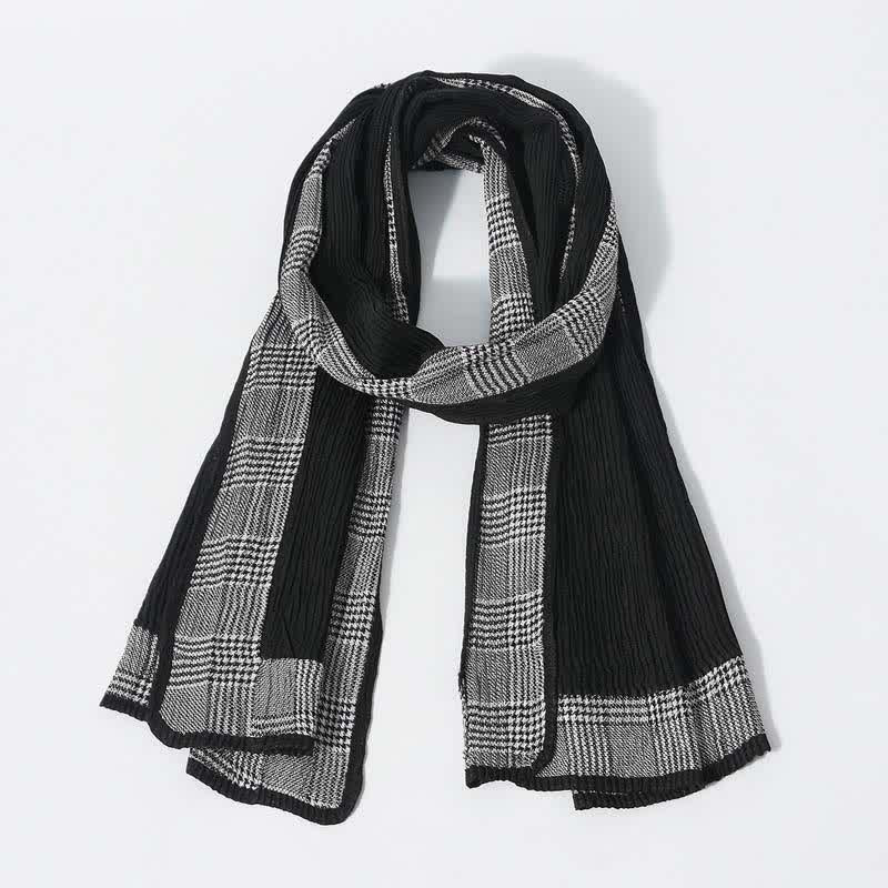Weicher Schal mit Hahnentritt-Patchworkmuster und Falten - Schwarz - image 0