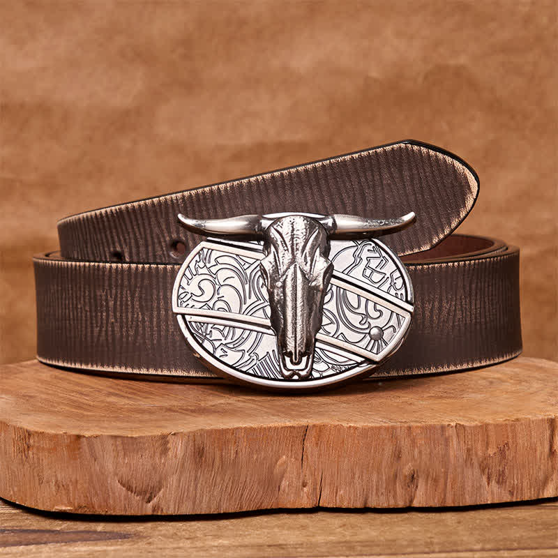 Bull's Head DIY verstecktes Messer Silber Western Vintage Schnalle Ledergürtel - Brauner Distressed-Gürtel - 42 - image 8