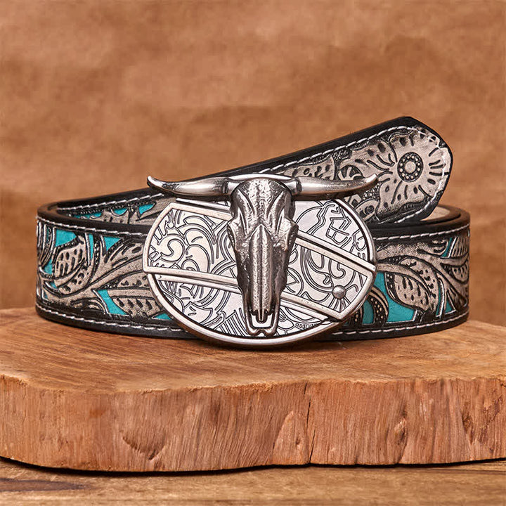 Bull's Head DIY verstecktes Messer Silber Western Vintage Schnalle Ledergürtel - Grauer Blumengürtel - 42 - image 11