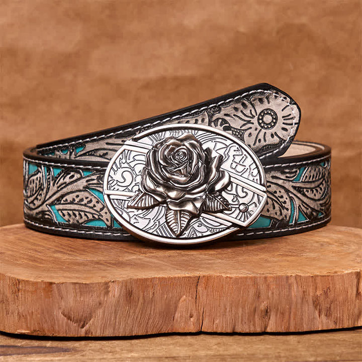Herren DIY Western Rose Verstecktes Klappmesser Ledergürtel - Westliche Rose - Grauer Blumengürtel - 42 - image 10