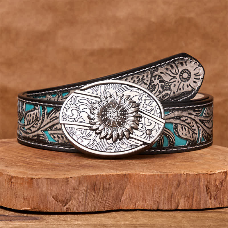 Herren DIY Sonnenblumen-Klappmesser-Ledergürtel - Sonnenblume - Grauer Blumengürtel - 42 - image 12