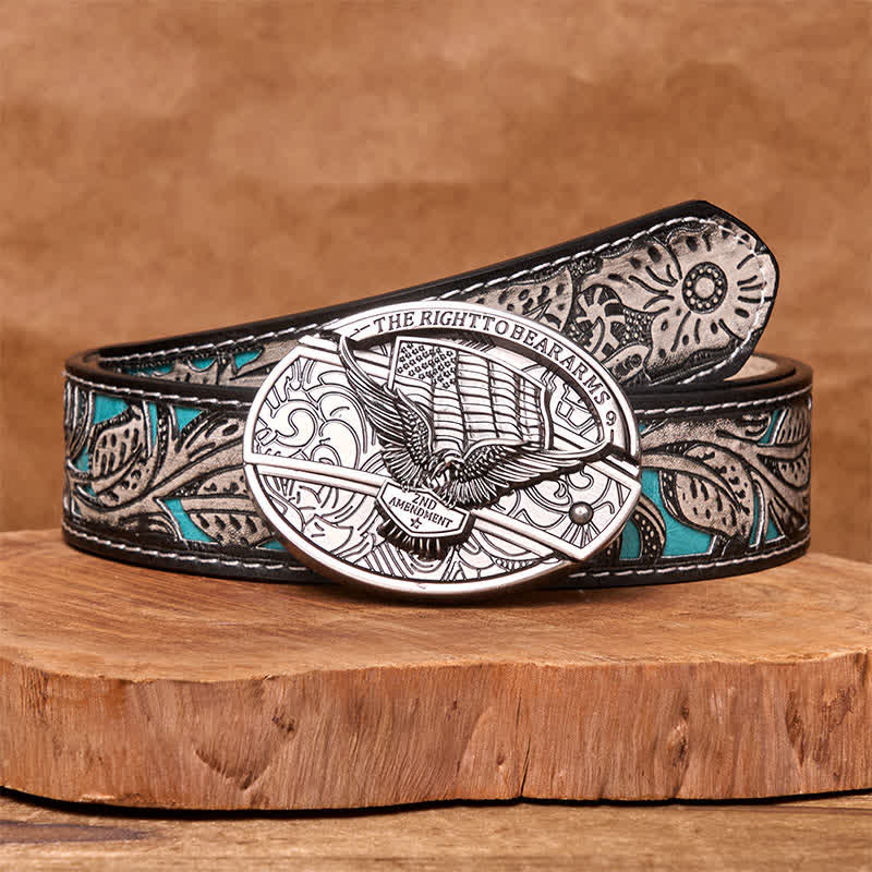 Herren DIY Adler USA Flagge Verstecktes Klappmesser Ledergürtel - Adler - Grauer Blumengürtel - 42 - image 13