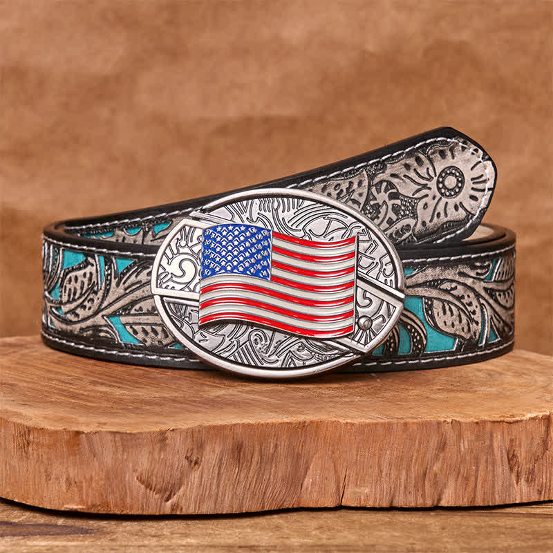 DIY-Ledergürtel für Herren mit versteckter amerikanischer Flagge und Klappmesser - amerikanische Flagge - Grauer Blumengürtel - 42 - image 9