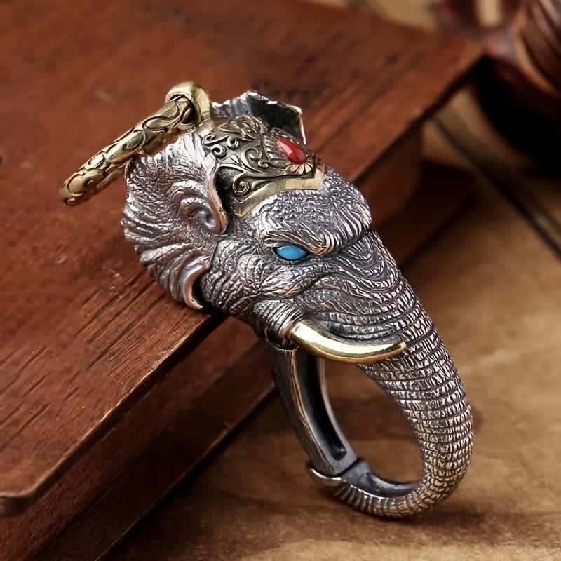 Lebendige handgefertigte Skulptur Elefantenkopf Schlüsselanhänger - Blaue Augen - image 0