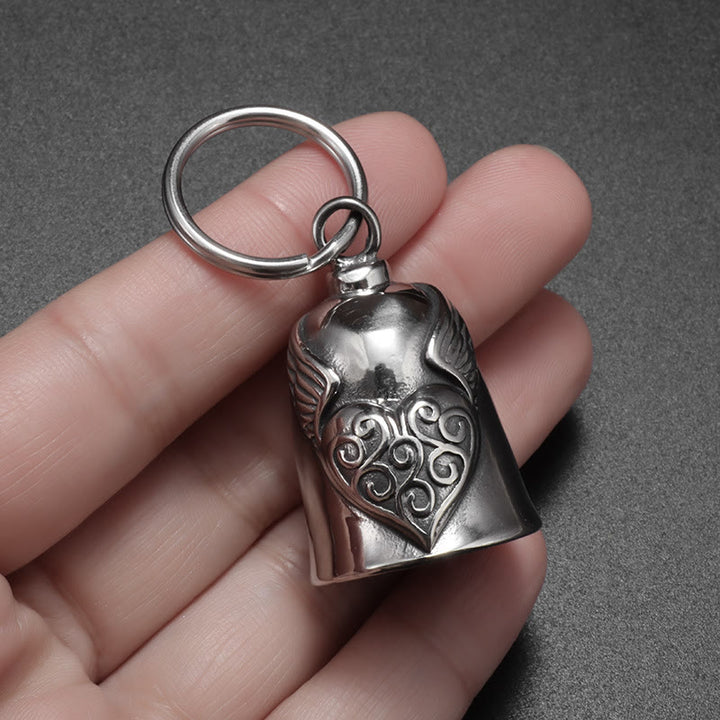 Vintage Silber Flügel Herz Glocke Schlüsselanhänger - image 4