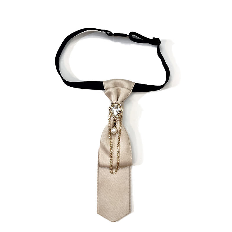 Vorgebundene modische kurze Krawatte mit weißen Diamanten und Perlen in Khaki - Khaki - image 0