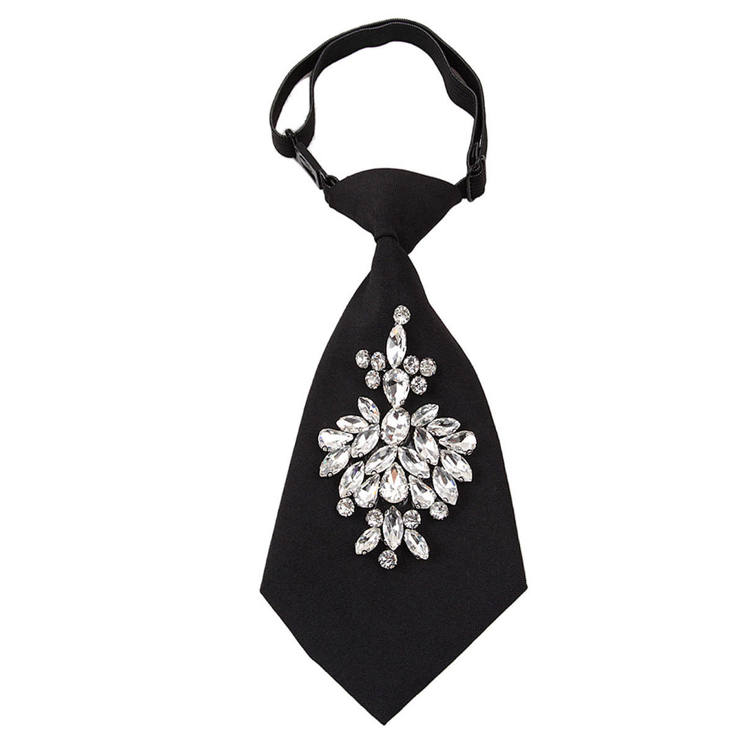 Verstellbare schwarze, vorgebundene kurze Damenkrawatte mit Strass - Schwarz - image 0