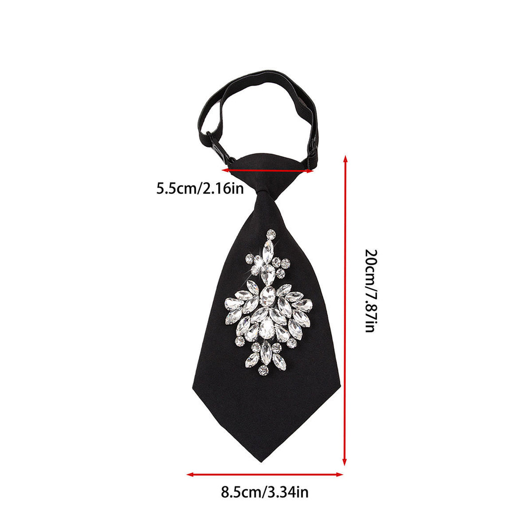Verstellbare schwarze, vorgebundene kurze Damenkrawatte mit Strass - image 3