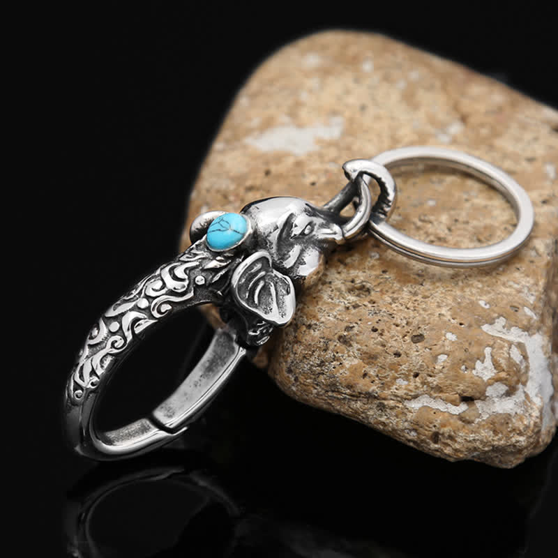 Elefantenkopf-Schlüsselanhänger mit Kunsttürkisstein - Antikes Silber - image 0