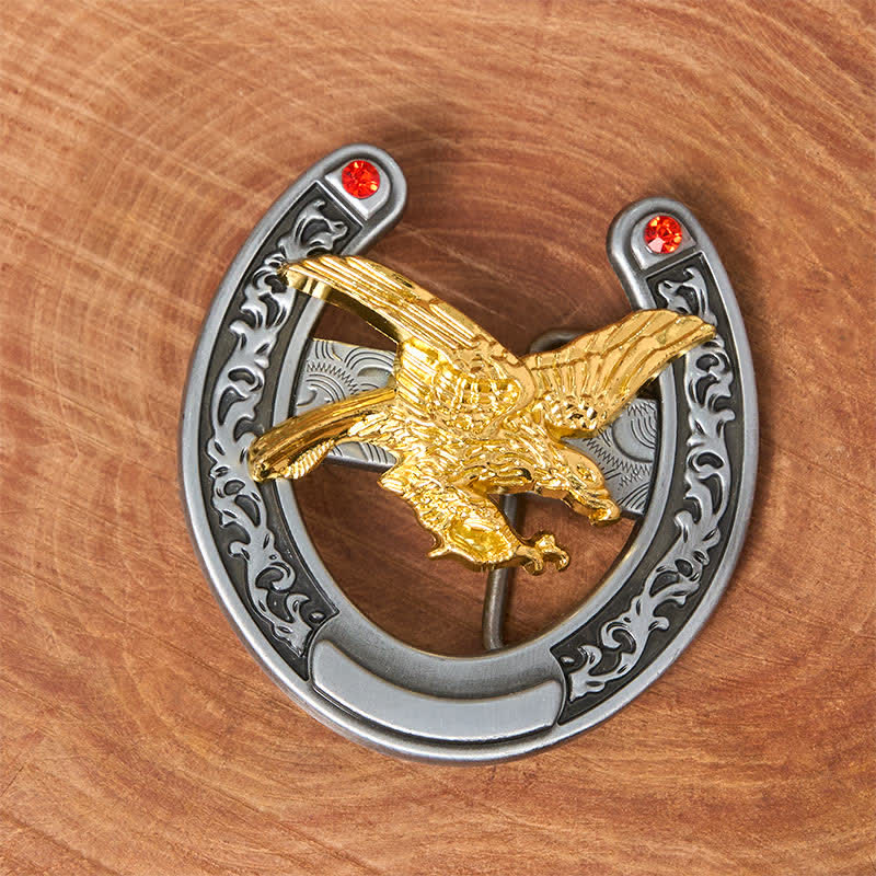 Western-Ledergürtel mit Hufeisenschnalle in Goldadler-Optik - image 1