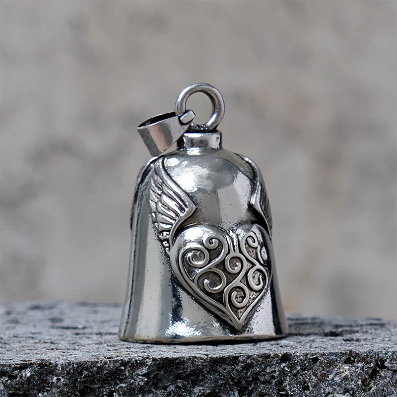 Vintage Silber Flügel Herz Glocke Schlüsselanhänger - image 2