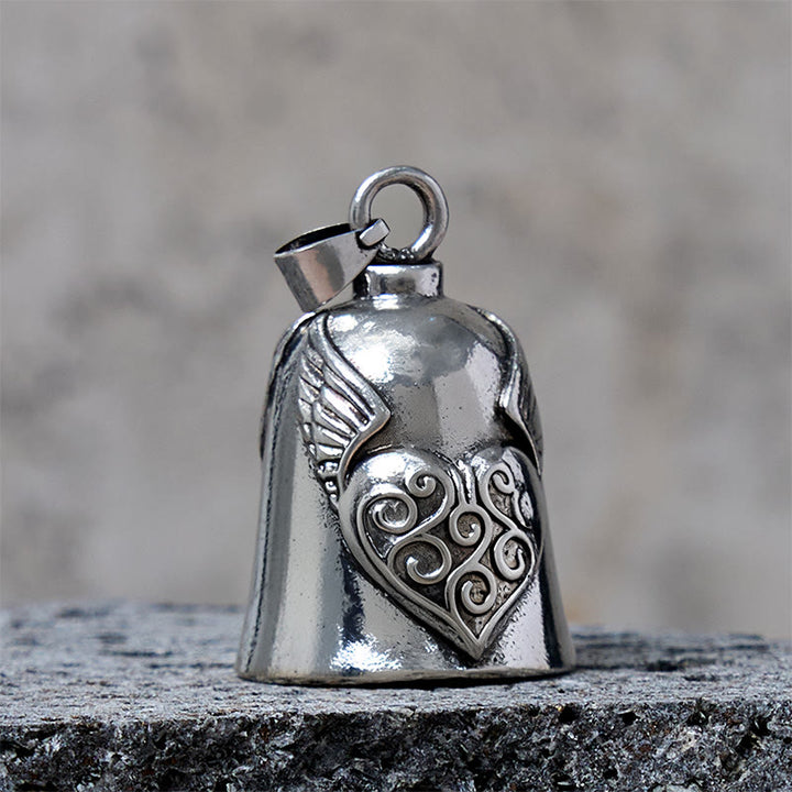 Vintage Silber Flügel Herz Glocke Schlüsselanhänger - image 2