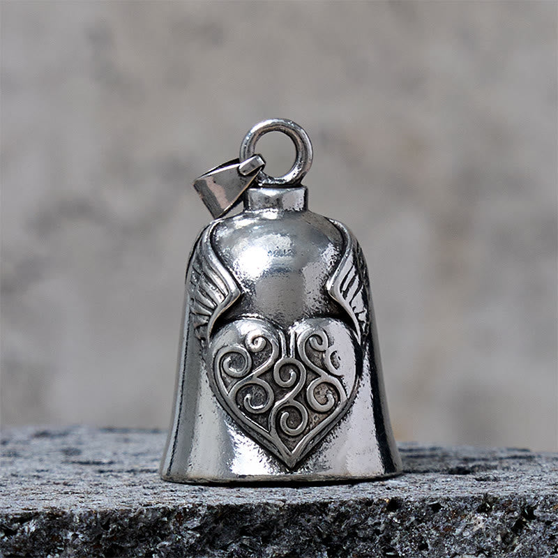 Vintage Silber Flügel Herz Glocke Schlüsselanhänger - Anhänger - image 1