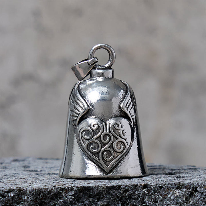 Vintage Silber Flügel Herz Glocke Schlüsselanhänger - Anhänger - image 1