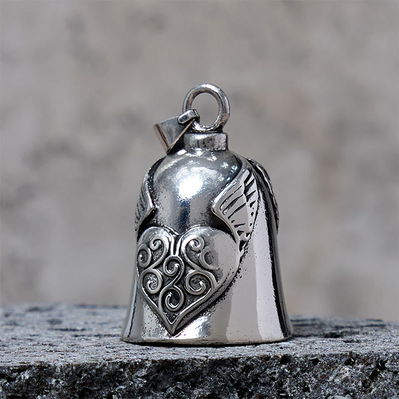 Vintage Silber Flügel Herz Glocke Schlüsselanhänger - image 3