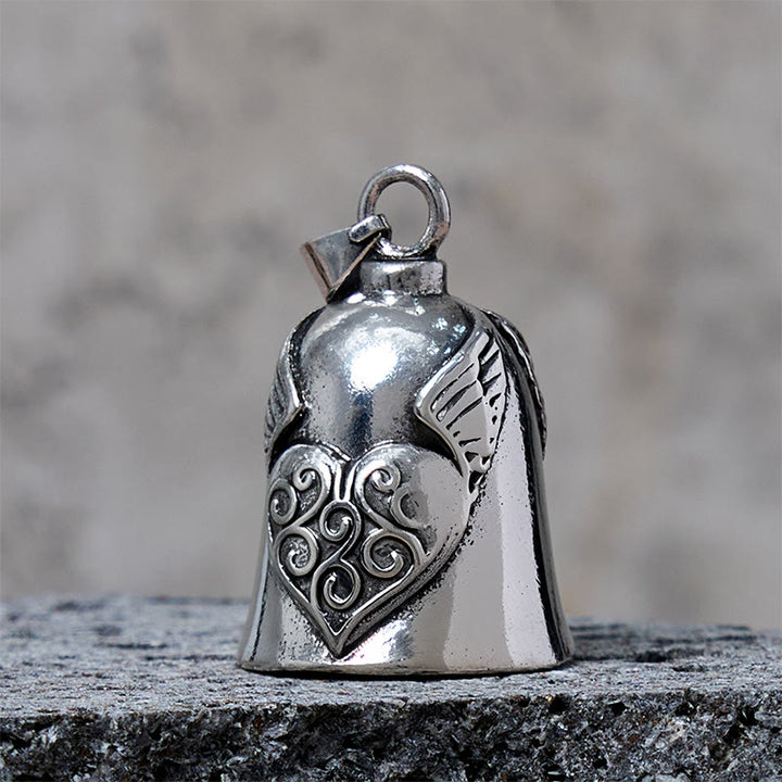 Vintage Silber Flügel Herz Glocke Schlüsselanhänger - image 3