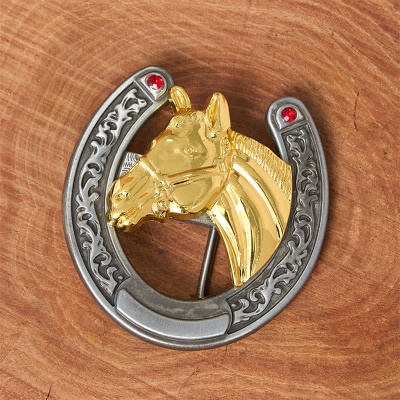 Ledergürtel mit Schnalle in Pferdekopf- und Hufeisenform - image 1