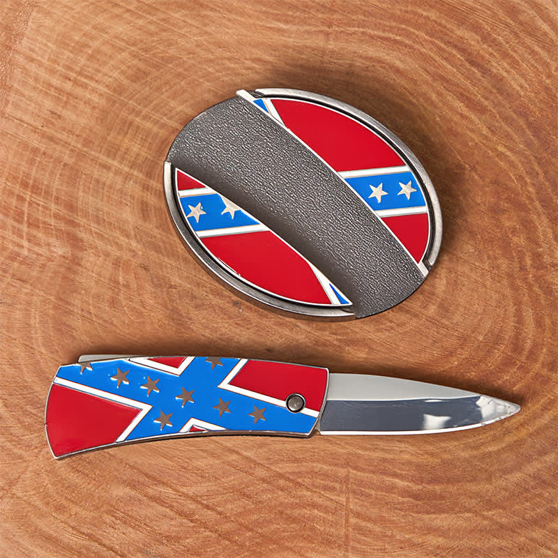 Rot & Blau Konföderierten Flagge DIY Versteckte Messer Schnalle Ledergürtel - image 1