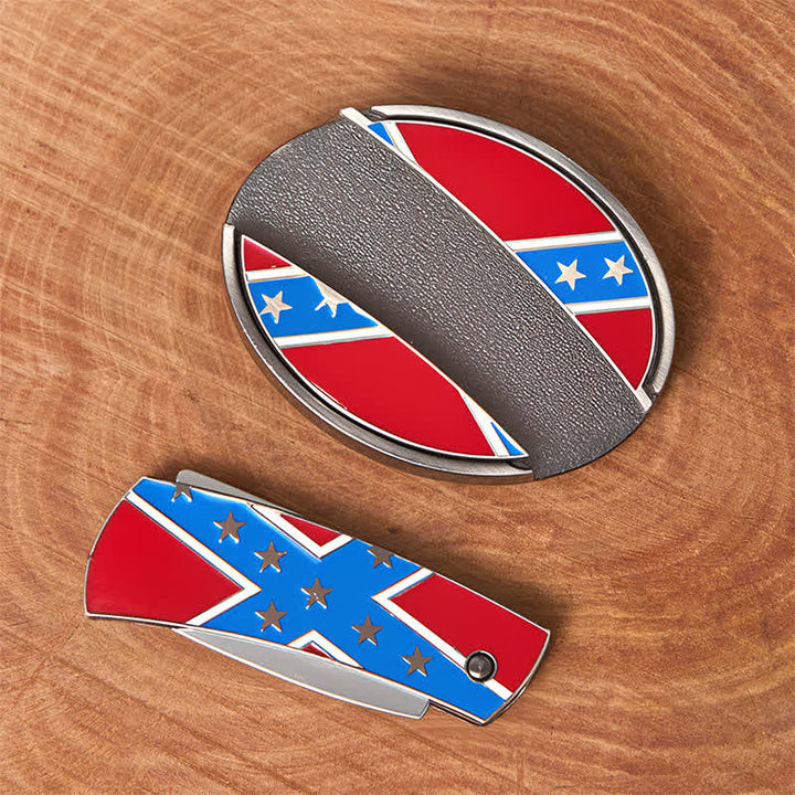 Rot & Blau Konföderierten Flagge DIY Versteckte Messer Schnalle Ledergürtel - image 3