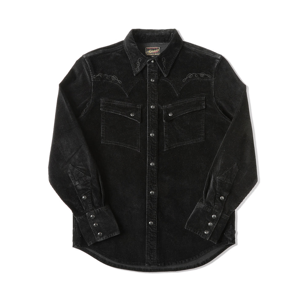 Schwarzes Western-Cowboyhemd aus Cord mit Stickerei - Schwarz - 3XL - image 1