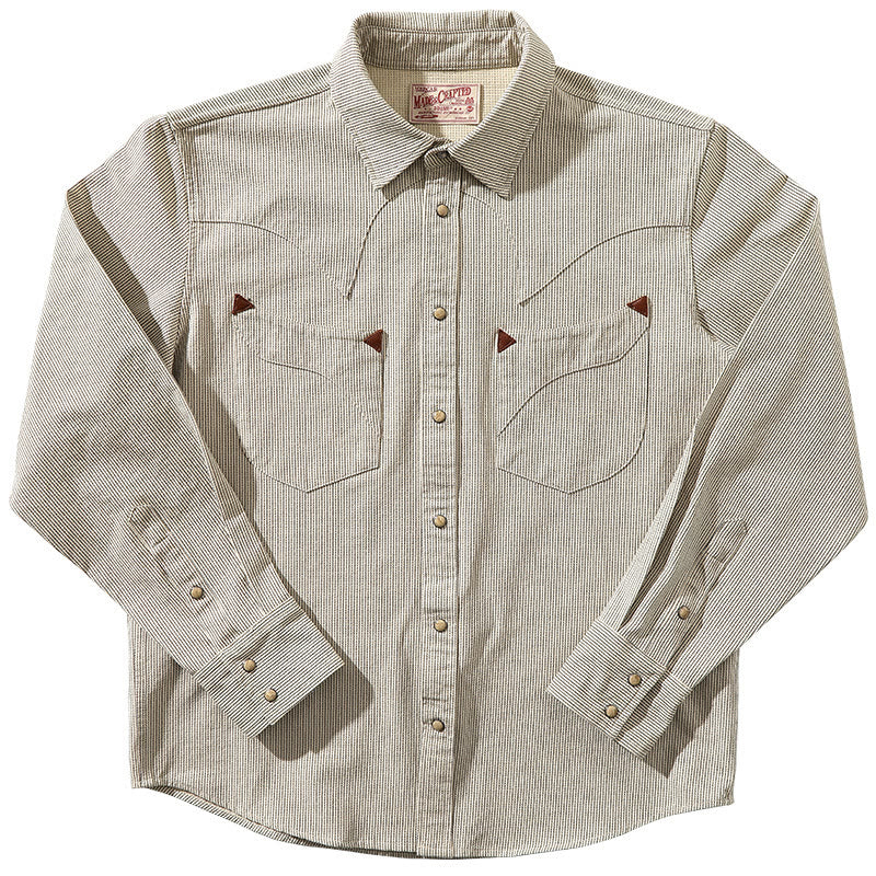 Vintage Beige Gewebtes Streifen Western Cowboy Hemd - Beige - 2XL - image 1