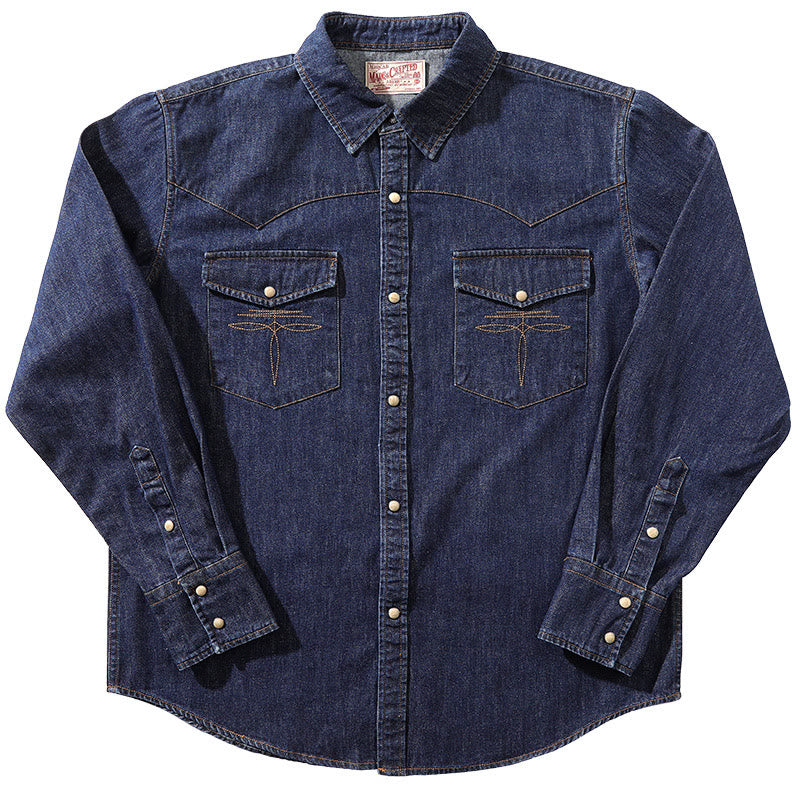 Vintage Dunkelblaues gewaschenes Western Cowboy Hemd - Dunkelblau - 3XL - image 1