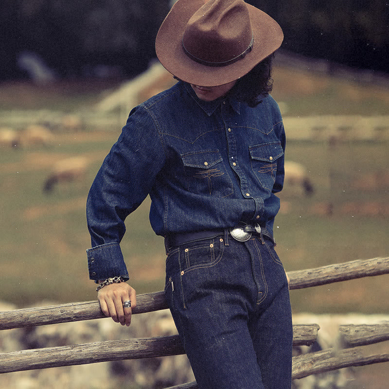 Vintage Dunkelblaues gewaschenes Western Cowboy Hemd - image 0